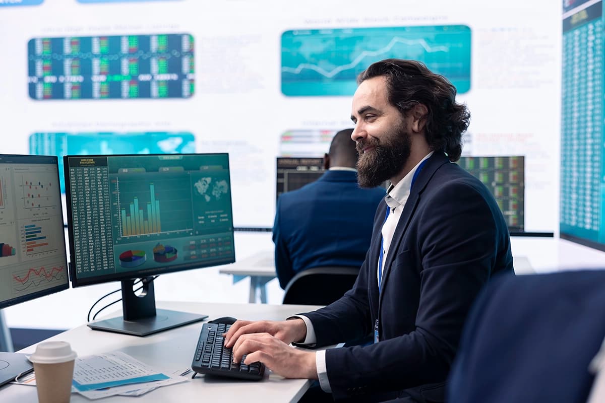 Data scientist working with machine learning data preparation dashboard