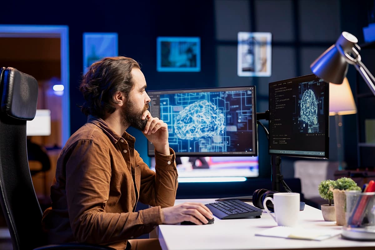 Teleworking Programmer Working with AI Deep Neural Networks