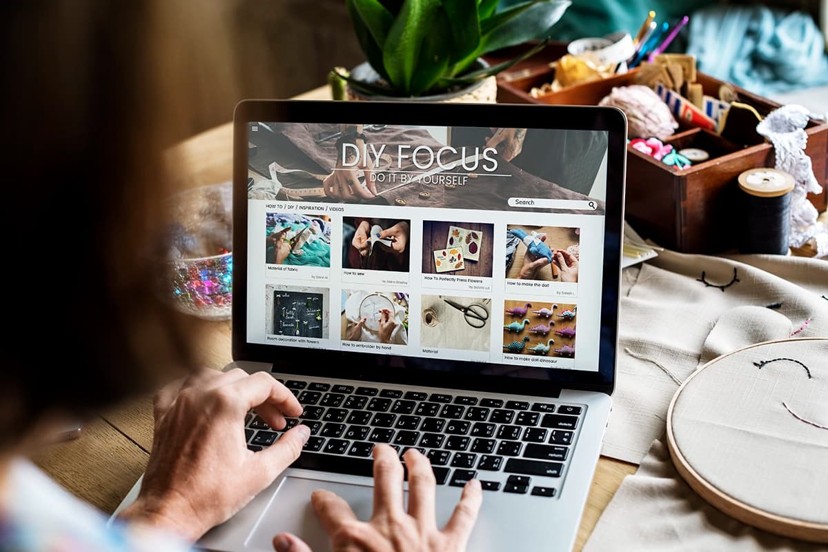 Woman working on website looking at a blog