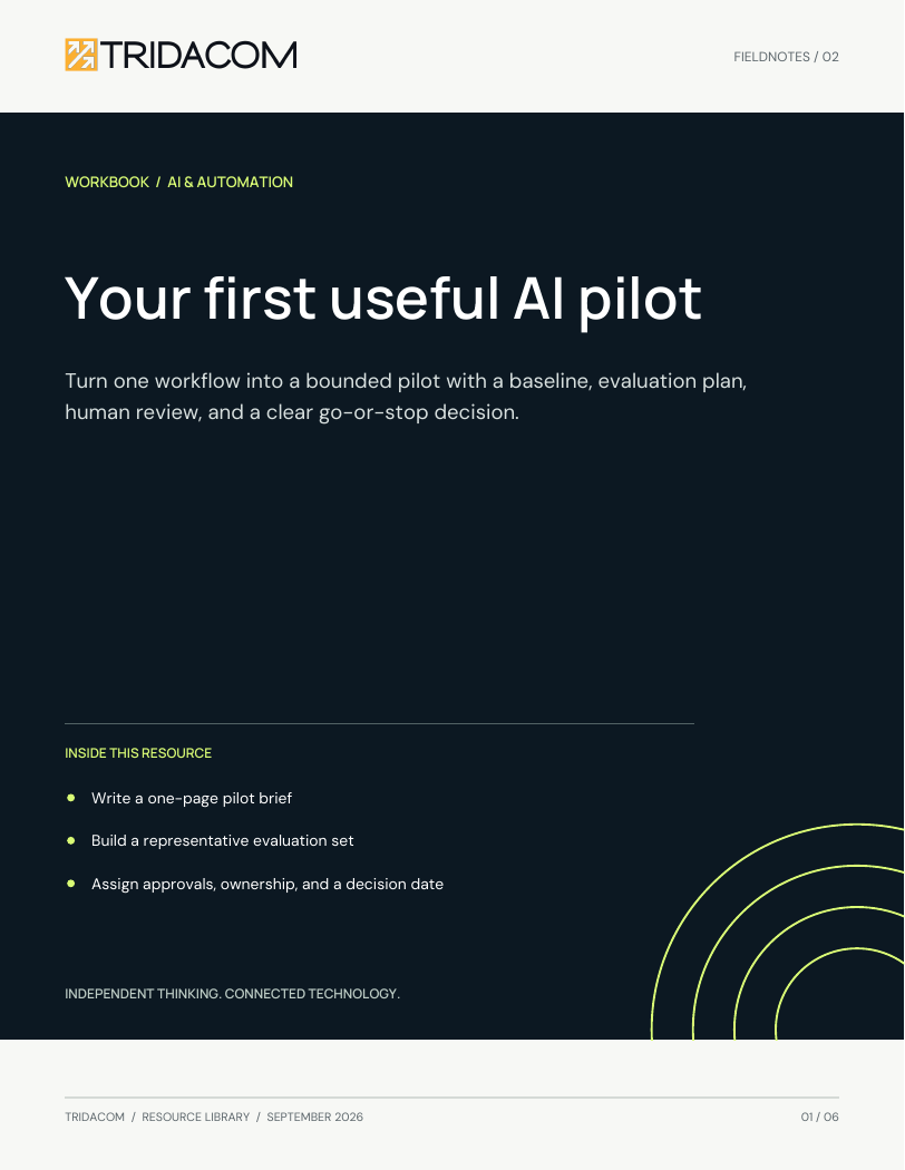 Cover of Your first useful AI pilot