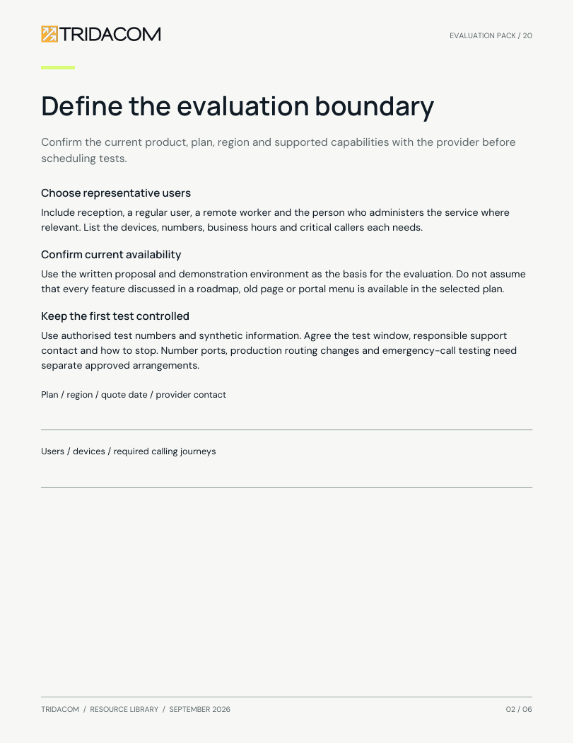Sample page from Evaluate the calls your team depends on. Calling journeys to demonstrate. Enlarge to read the worksheet.